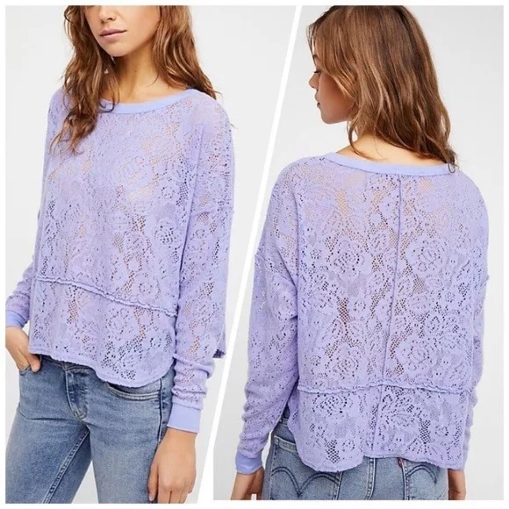 Free People Purple Knit Lace Not Cold In This Top